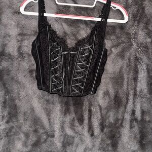 Victoria's Secret Black Lace-Up Corset Crop Top